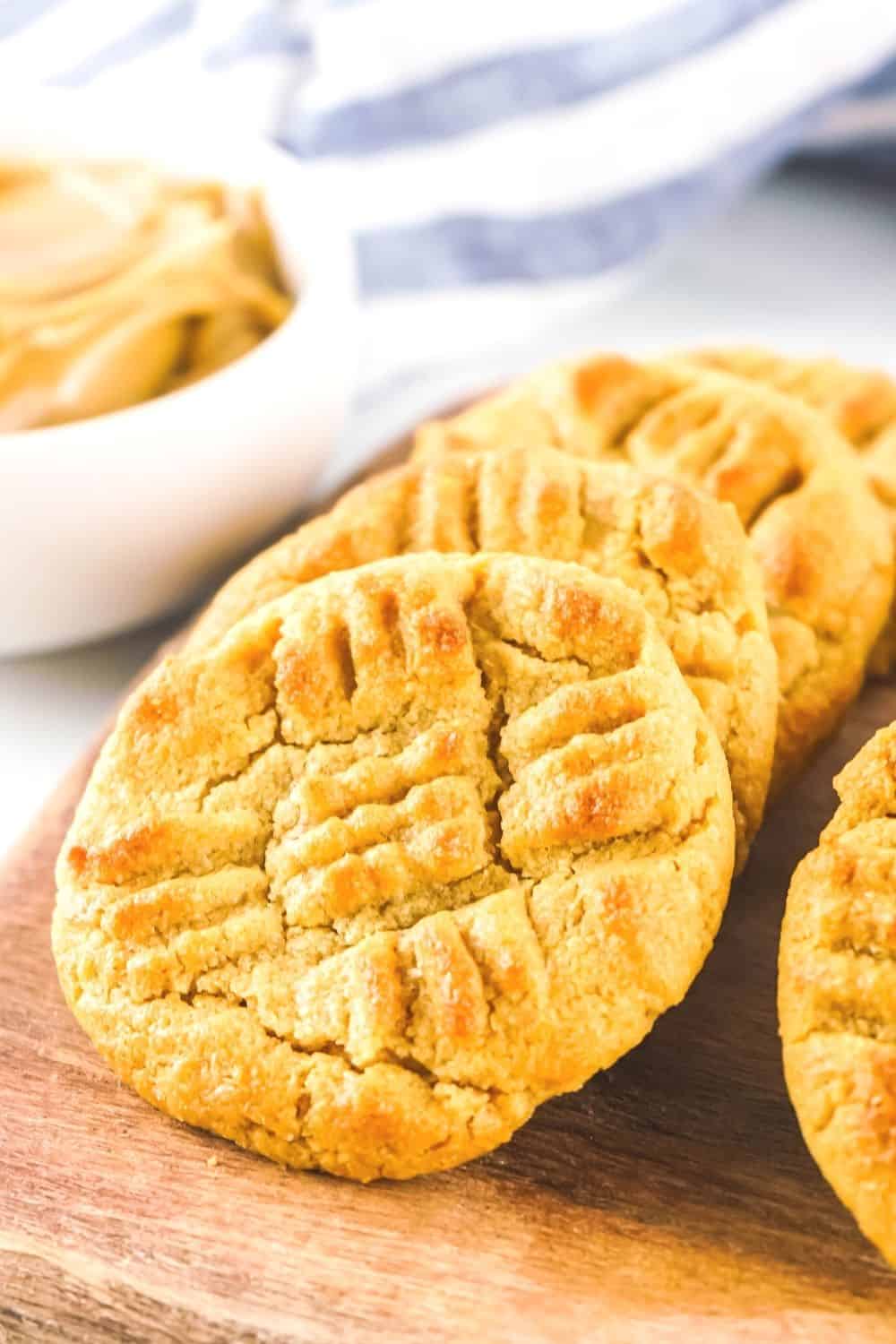 close-up view of golden-brown peanut butter cookies baked in the air fryer
