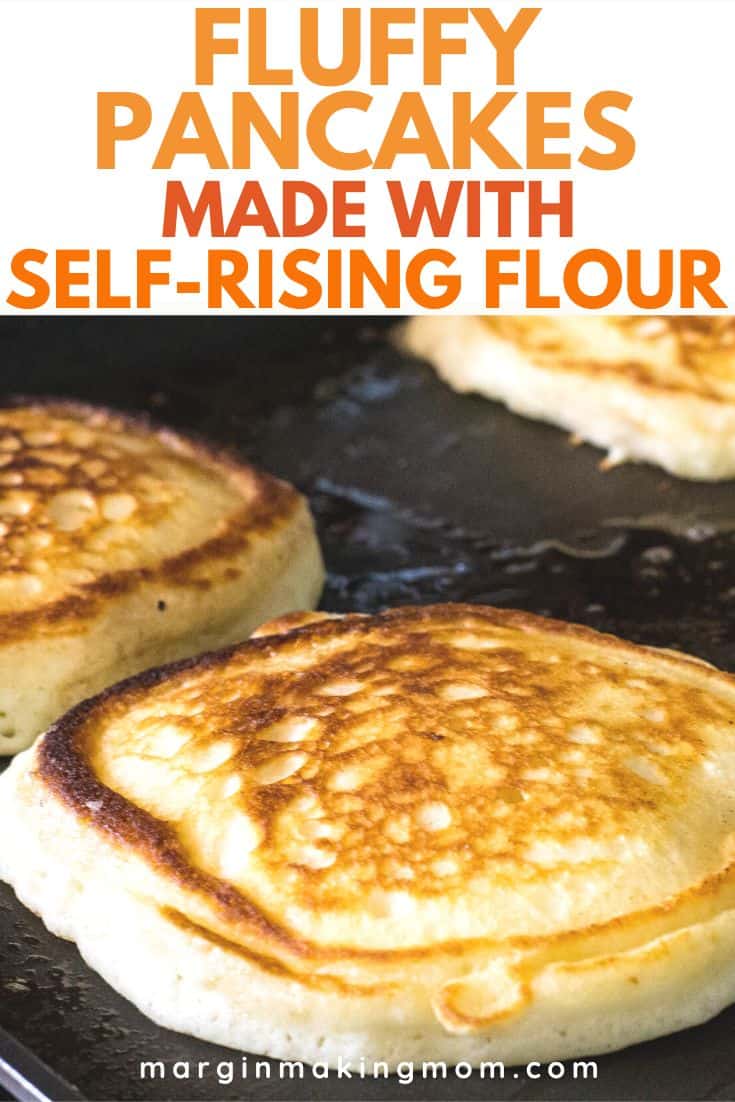 Fluffy pancakes made with self-rising flour are being cooked on a griddle pan