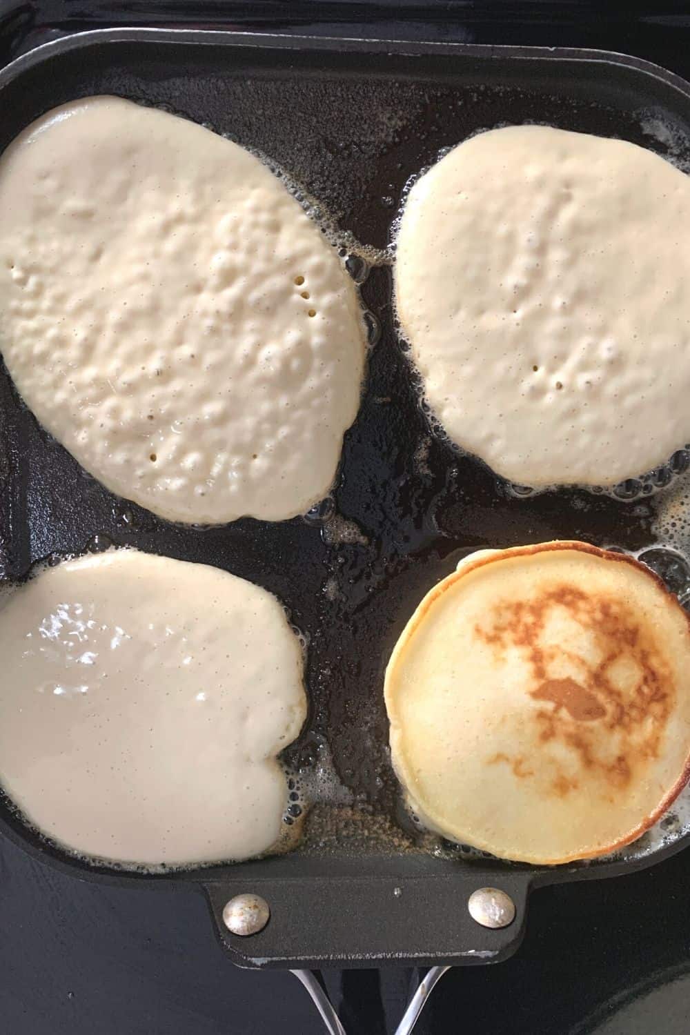 pancakes made with self-raising flour being cooked on a griddle