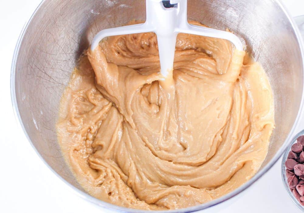 flour mixture added to cookie batter