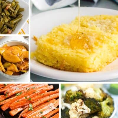 collage image featuring five different side dishes for chicken and dumplings