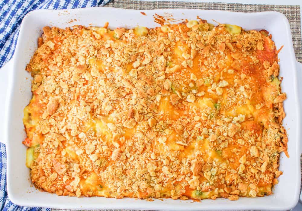 freshly baked casserole of chicken and hashbrowns