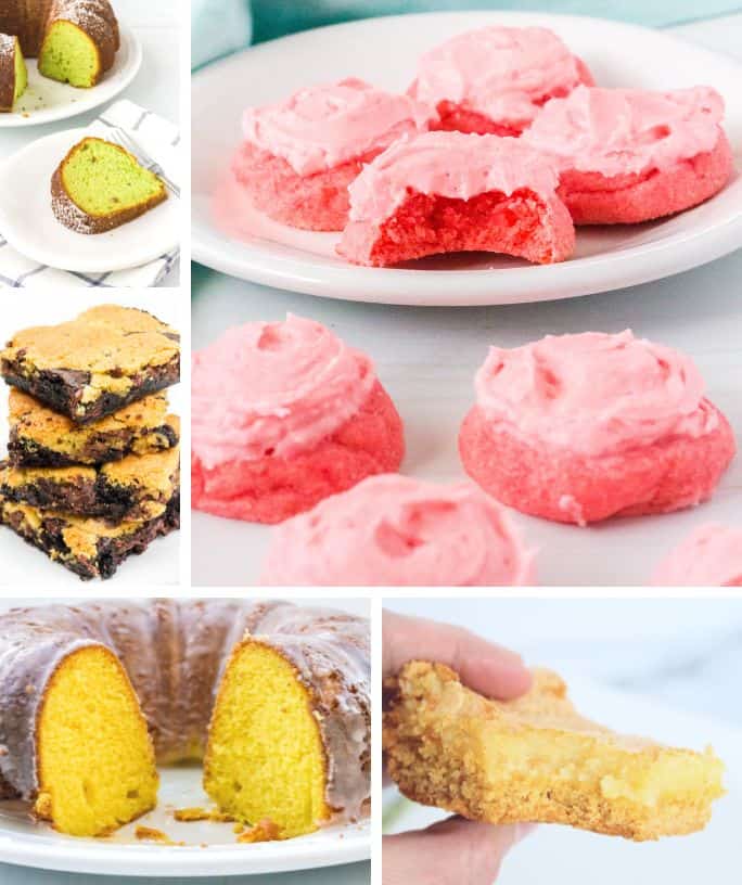 collage image featuring photos of the best potluck desserts, including cookies, cakes, bars, and more.