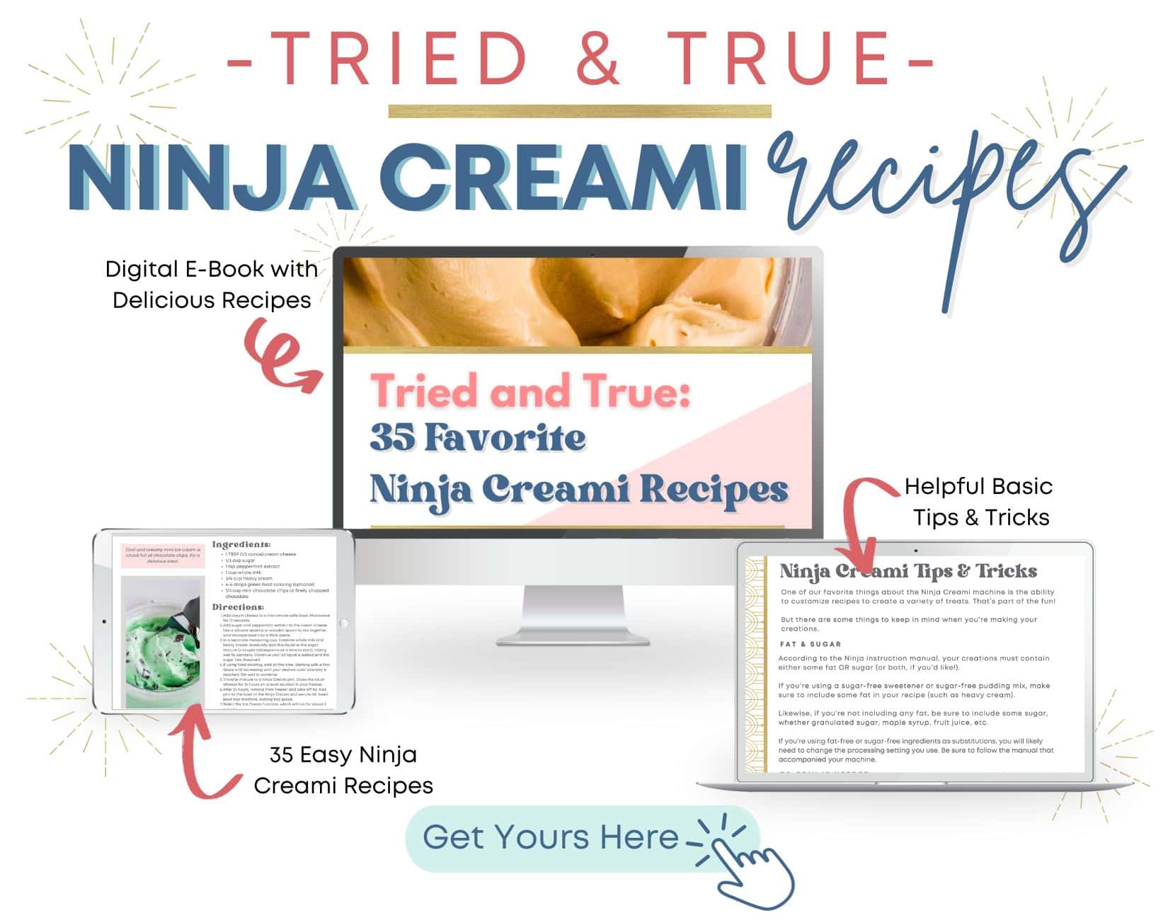 mockup showing digital downloads for printable Ninja Creami recipes