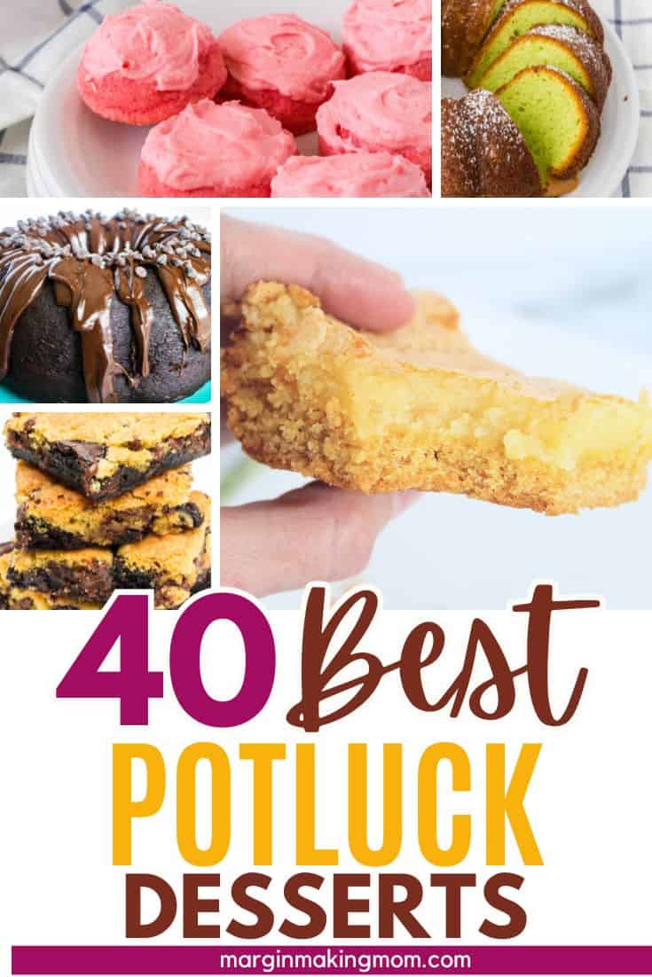 collage image featuring various recipes for potluck desserts that are always a hit
