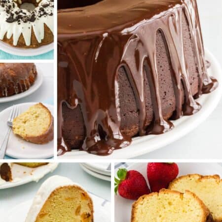 collage image showing five different pound cake recipes to try