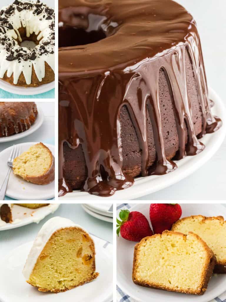 collage image showing five different pound cake recipes to try
