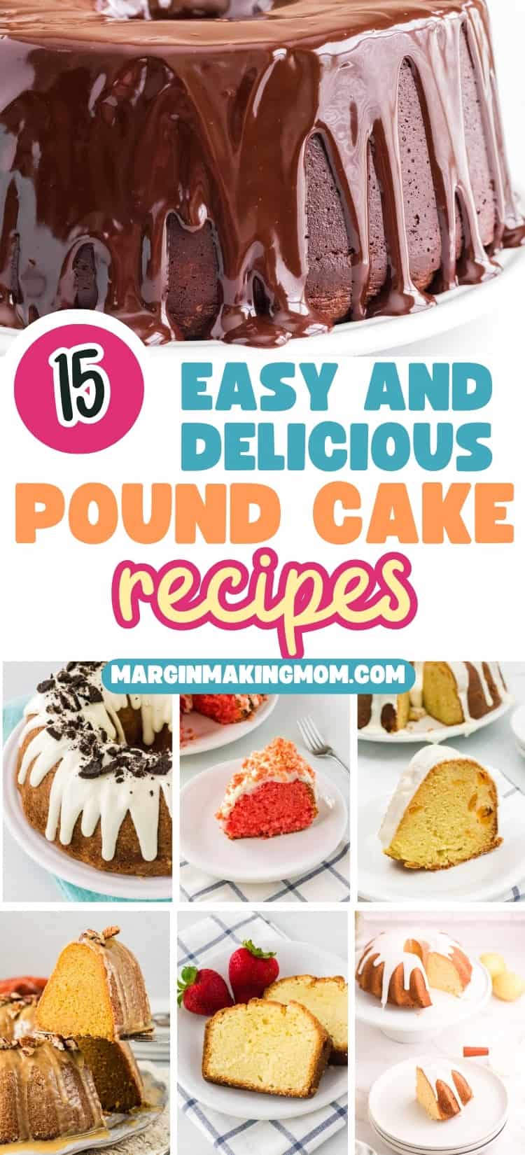 collage image showcasing 7 pound cake varieties.