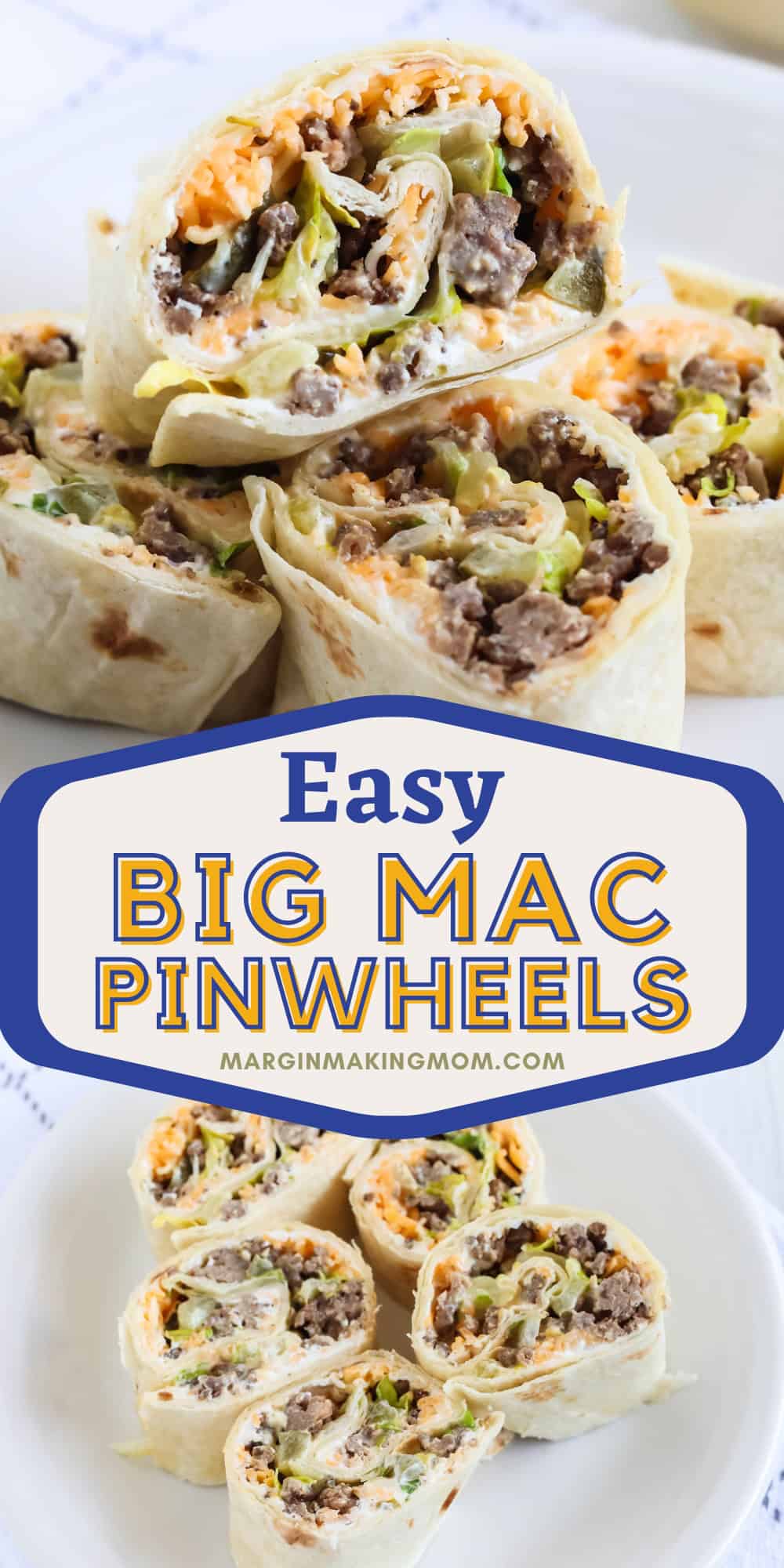 two photos; one is a close-up view of Big Mac roll-ups; the other shows a few on a white plate.