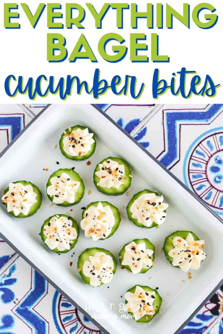overhead view of a serving plate of Everything Bagel cucumber bites.