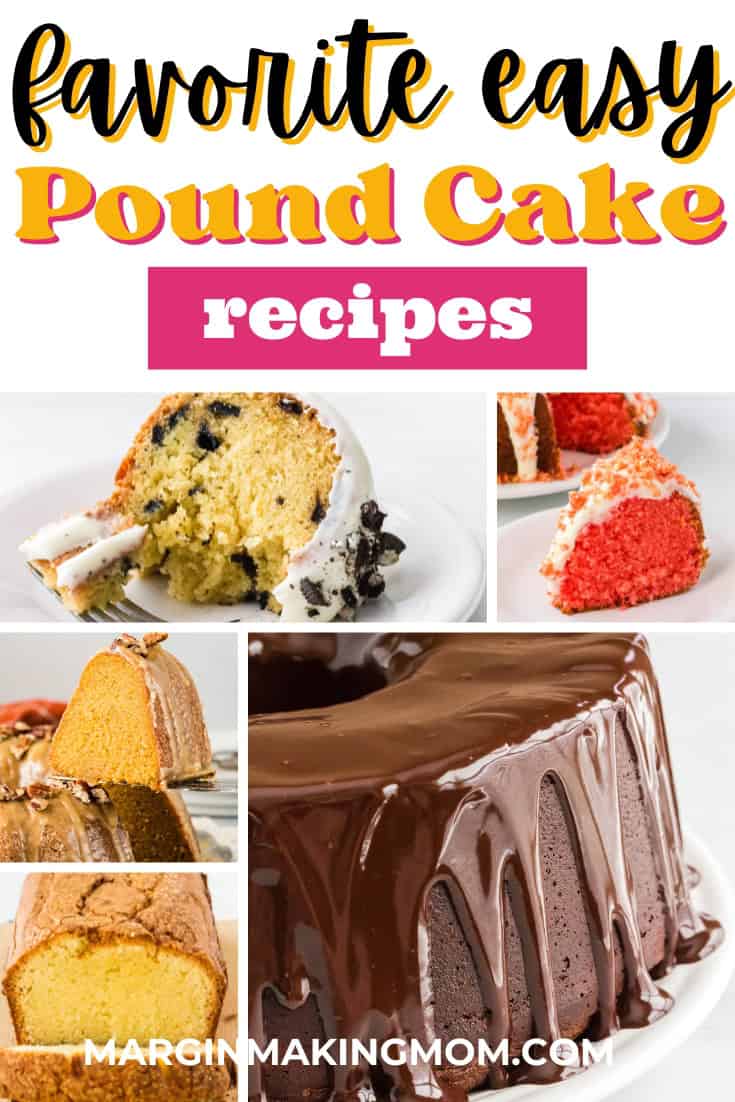 collage image featuring five different pound cake recipes.