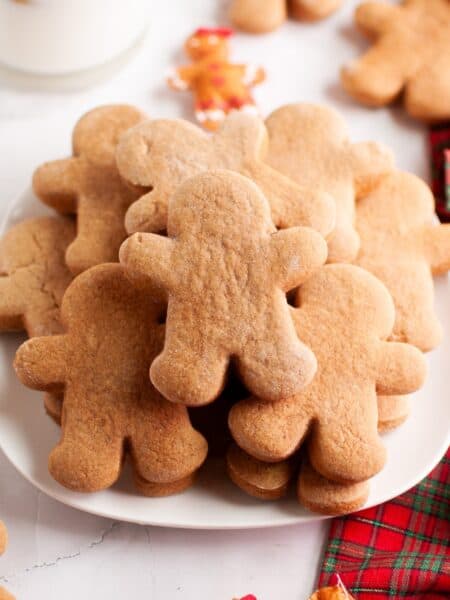 Cake mix gingerbread cookies served on a white platter.