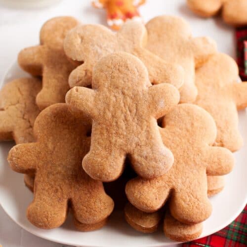Cake mix gingerbread cookies served on a white platter.
