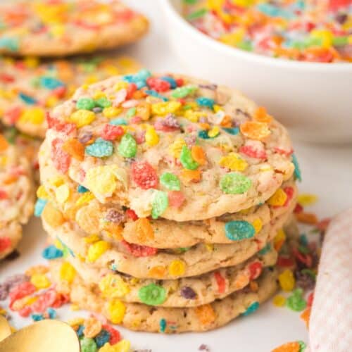 stack of Fruity Pebbles cookies