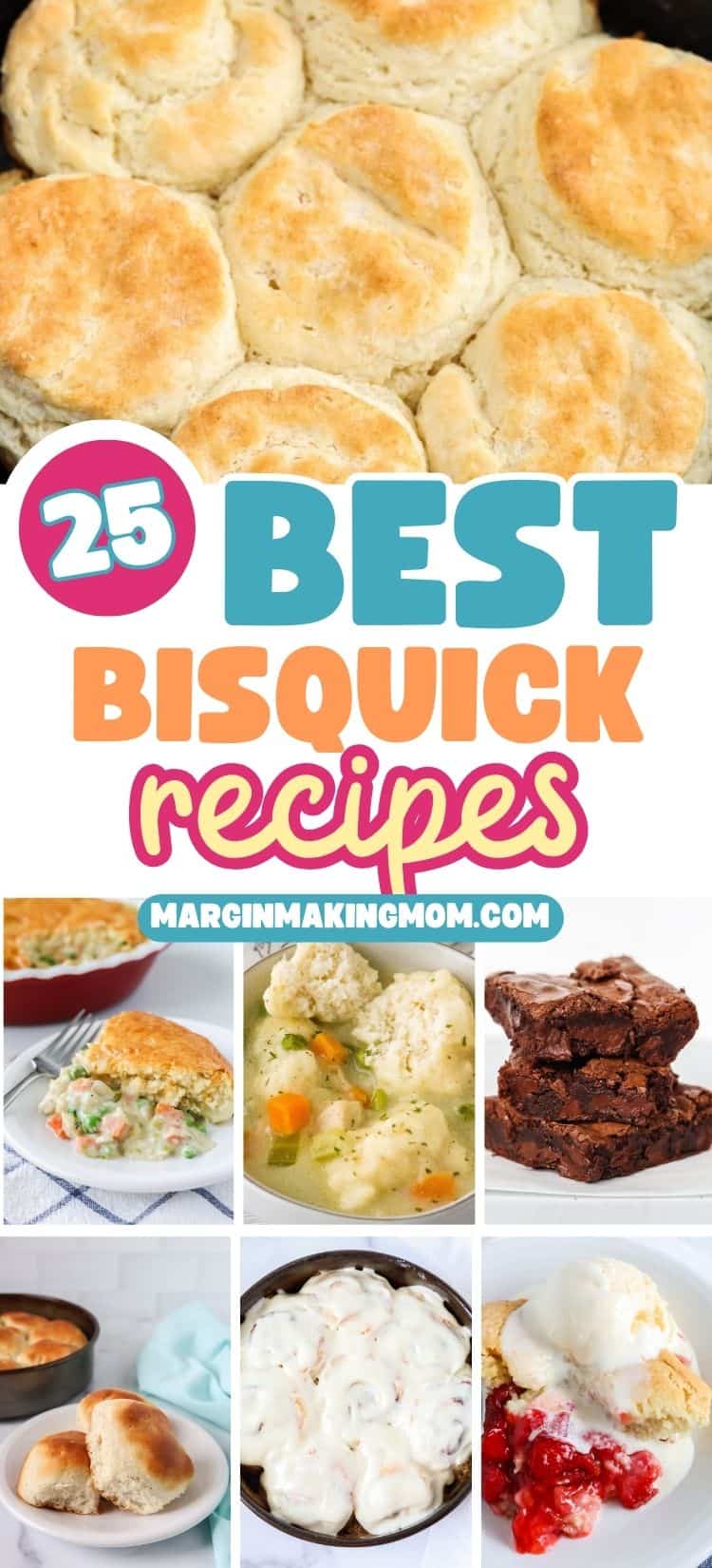 collage image featuring seven photos of different Bisquick recipes.