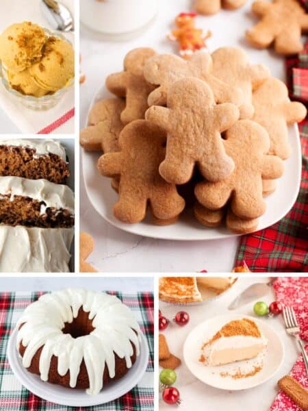 Five Christmas gingerbread recipes featured in a collage image.