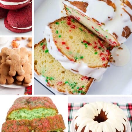 collage image featuring various cake mix recipes for Christmas.