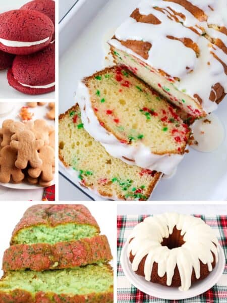 collage image featuring various cake mix recipes for Christmas.