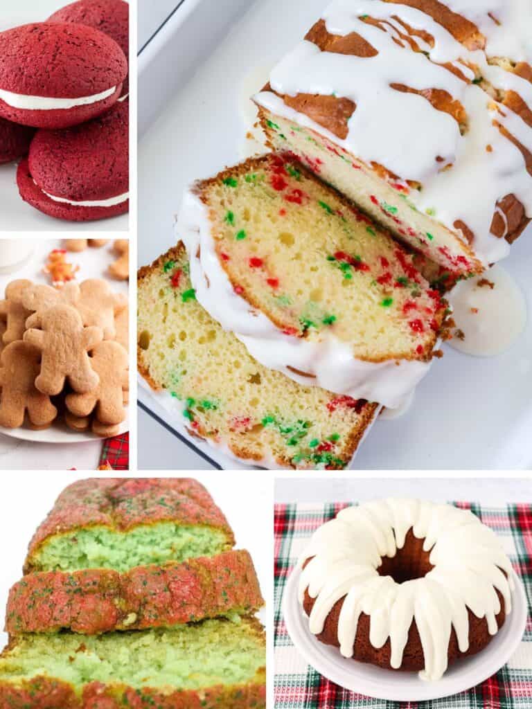 collage image featuring various cake mix recipes for Christmas.