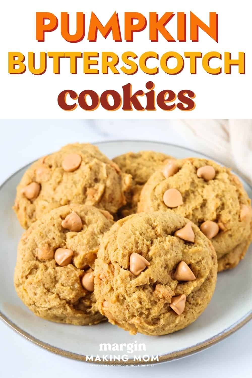 Easy pumpkin butterscotch cookies served on an ivory plate.