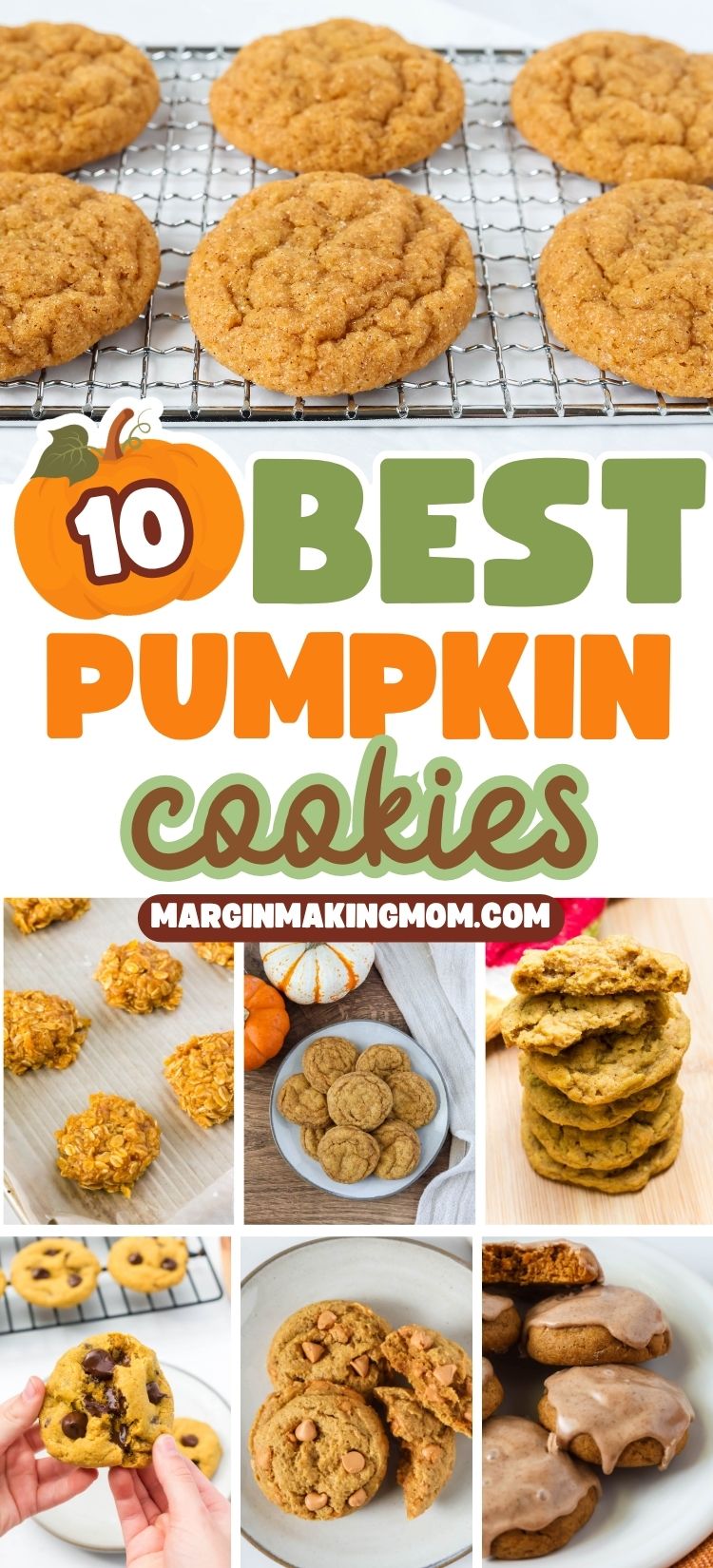 collage image featuring several varieties of pumpkin cookies.