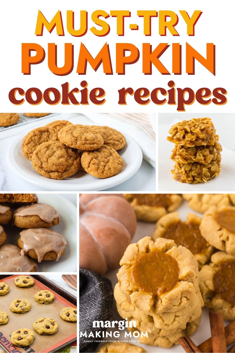 collage image featuring a few different pumpkin cookie recipes.