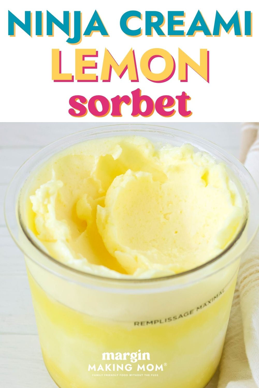 Pint of Ninja Creami lemon sorbet.