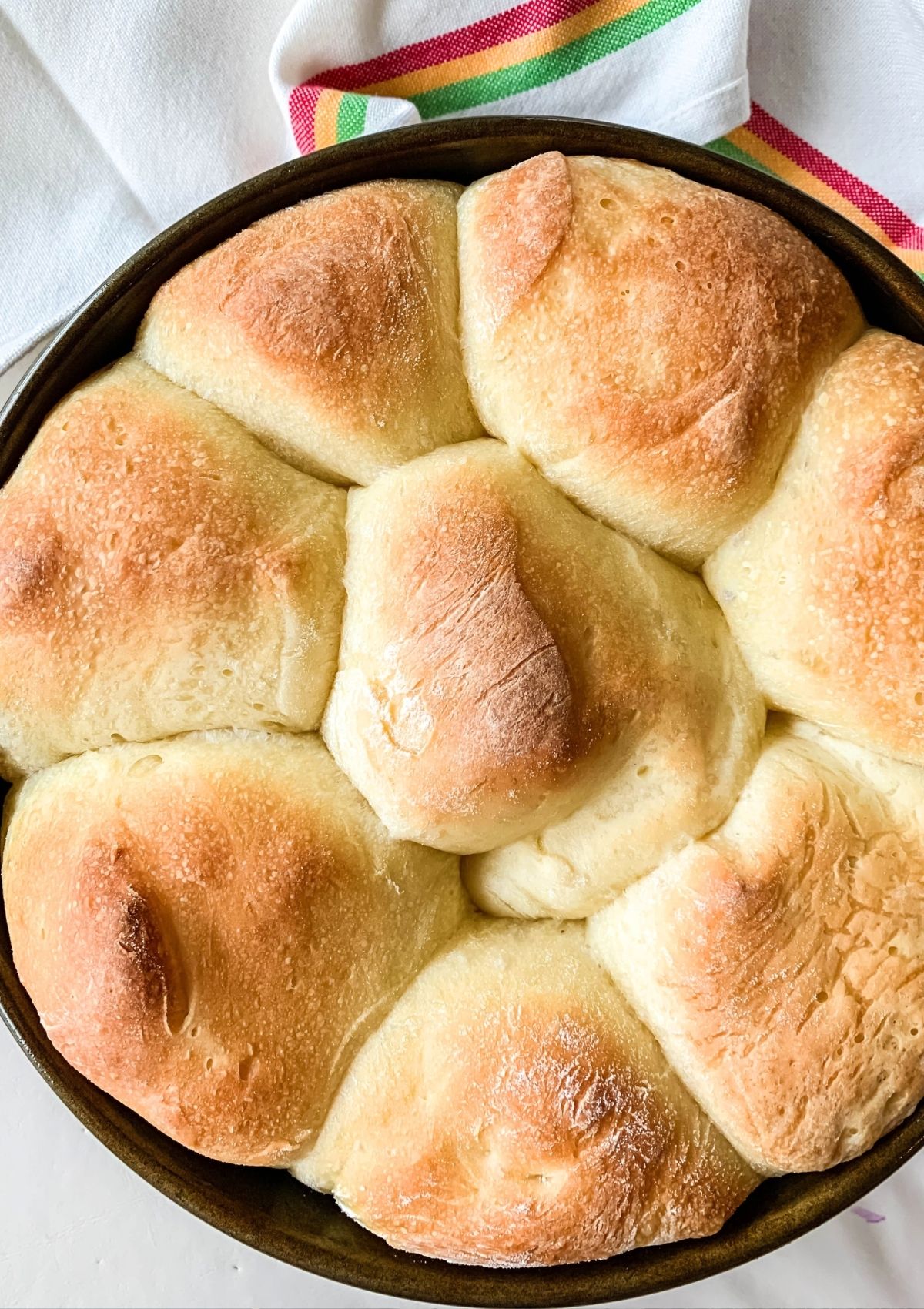 Yeast rolls baked in a round pan.