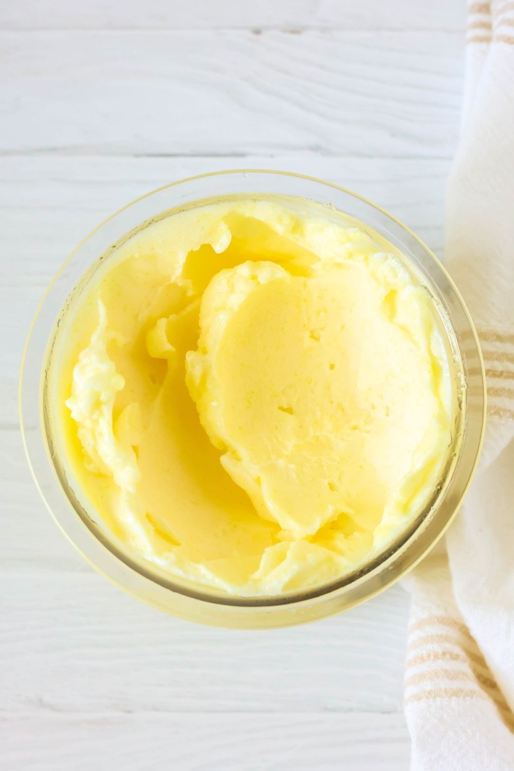 Overhead view of a pint of lemonade sorbet.